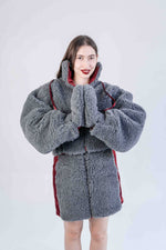 Woolen Women's Short Jacket - Dark Grey-3