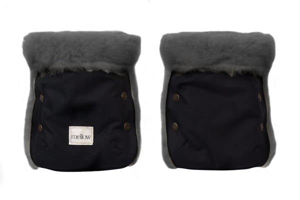 Waterproof Natural Wool Stroller Hand Muffs - Black&Charcoal-0