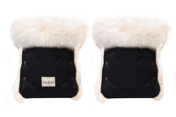 Waterproof Natural Sheepskin Stroller Hand Muffs - Black&White-0