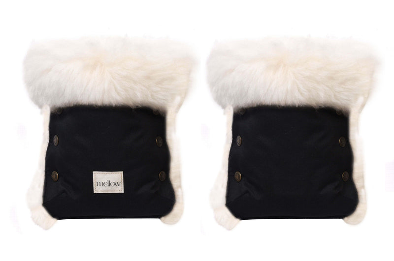 Waterproof Natural Sheepskin Stroller Hand Muffs - Black&White-0