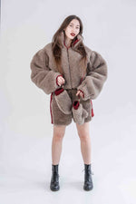 Woolen Women's Short Jacket - Beige-2